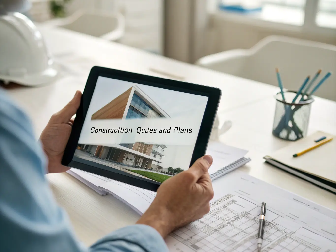 A graphic showing a contractor efficiently managing documents on a tablet, illustrating the platform's user-friendly interface and streamlined workflow.